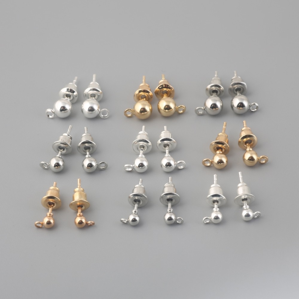 Set van 10 gouden, zilveren 3/4/5mm rhodium geplateerde metalen oorbelstoppers met een blanco basis voor doe-het-zelf oorbellen, sieradenaccessoires
