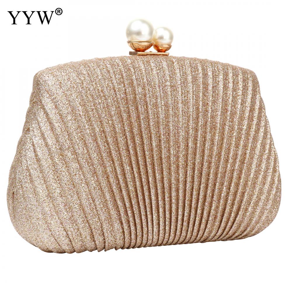 Abendtasche für damen, einfarbig schwarz, gold-silberfarben, mit perlenschnalle, geeignet für hochzeiten oder partys