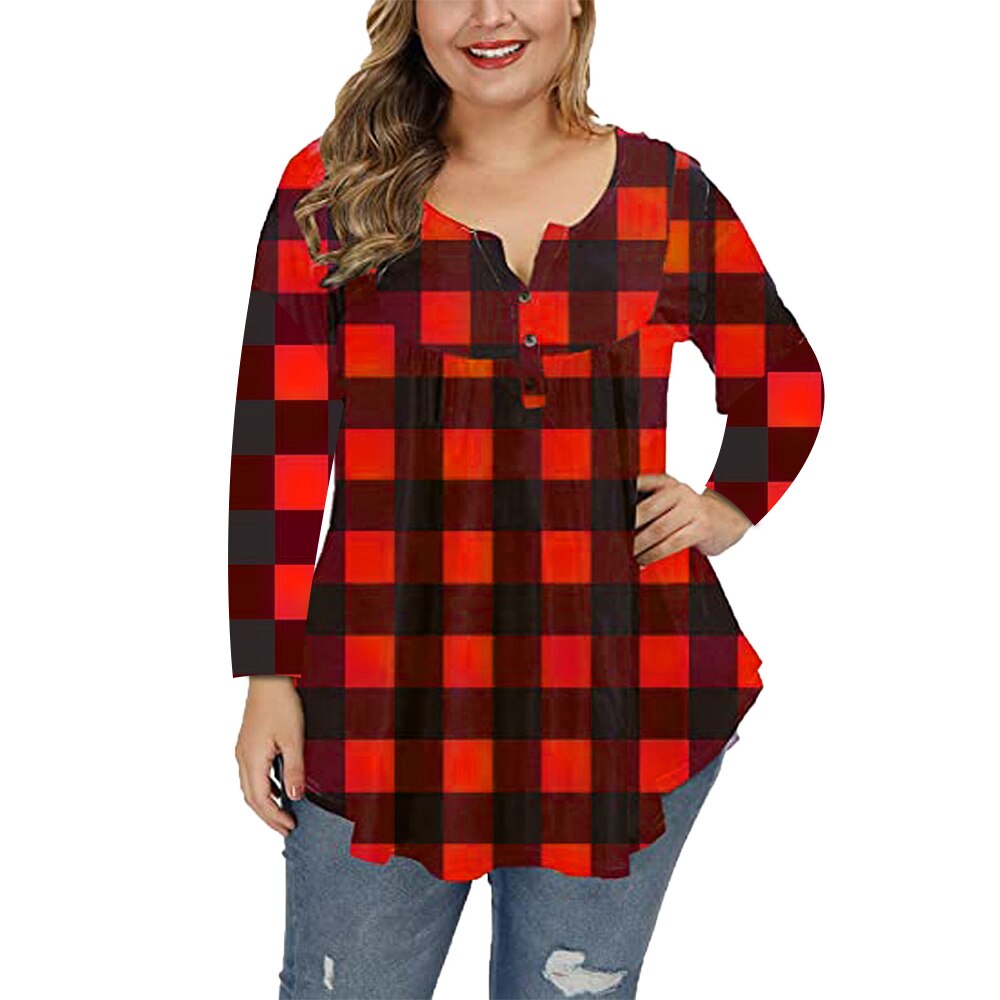 5XL Plus Size Women Clothing Plaid Print Long Sleeve Loose Tops Chubby Girls Floral Casual T-shirt Autumn Big size Tees
