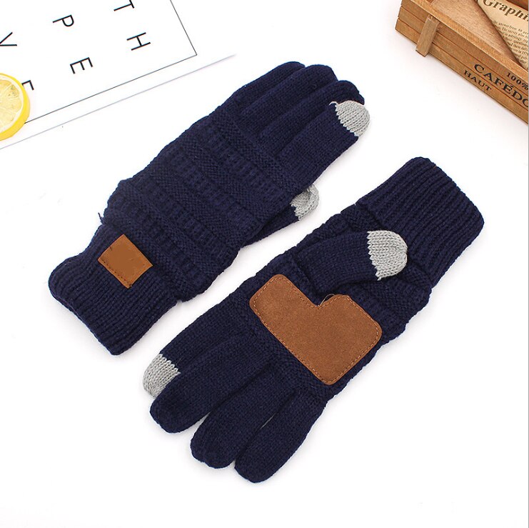 Europe America Knitted Gloves Mittens Brand Autumn Winter Warm Touch Screen Cycling Gloves For Women And Men Gloves: Marineblauw