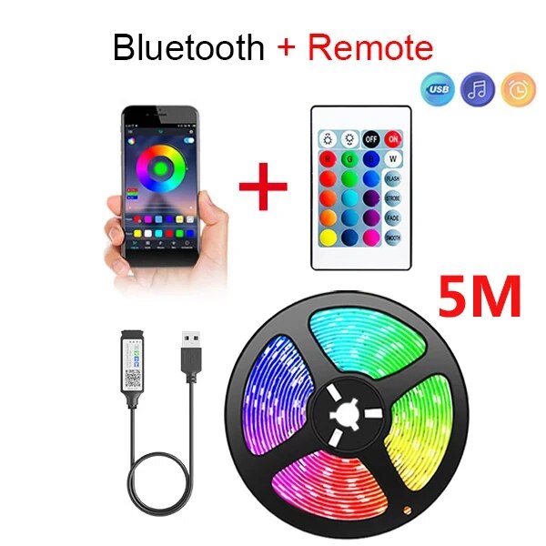 5M 5050 5V LED Light Strip USB Infrarood Afstandsbediening Flexibele Lamp Tape Lint Diode Voor Festival Party interieur Decor: Bundle1
