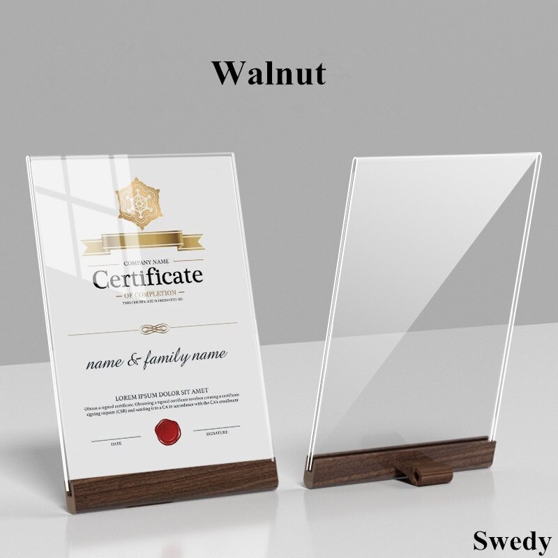 A5 148X210MM L Shape Wood Base Acrylic Sign Holder Stand Table Menu Paper Card Holder Photo Picture Frame