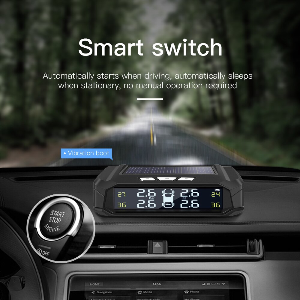 TPMS Car Tire Pressure Monitoring System Internal External Sensor Solar TMPS Control Wheels Wireless Tyre Pressure Sensor Alarm