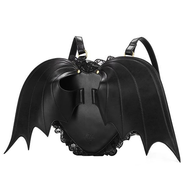 Zaino da donna Bat Wing Backpack Punk elegante borsa da scuola più recente per ragazze borsa da pipistrello zaino con ali d&#39;angelo simpatico pacchetto piccolo diavolo: Default Title