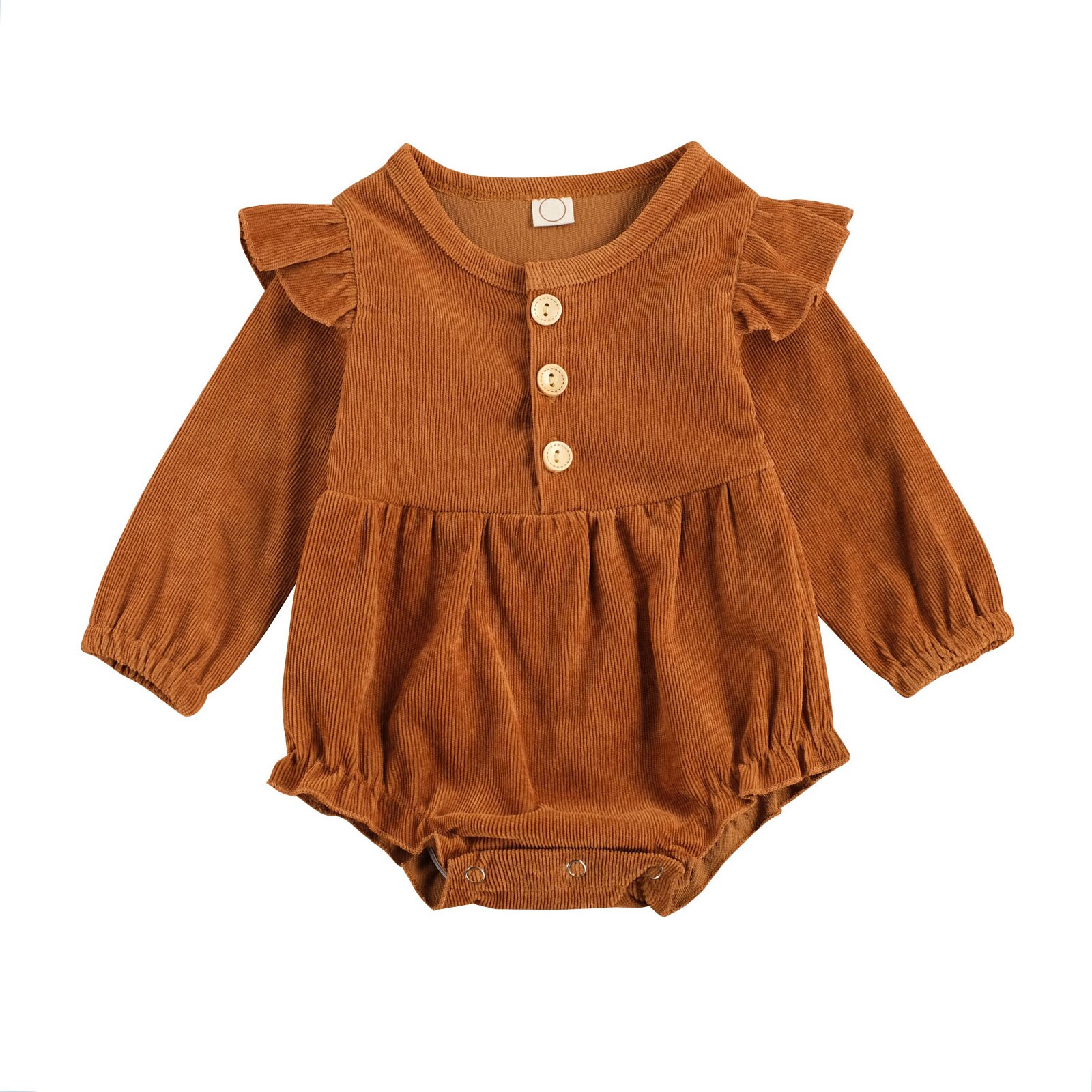 Focusnorm Herfst Mooie Baby Meisjes Jongens Bodysuits Knop Lange Mouwen Ruches Effen Jumpsuits 3 Kleuren: YELLOW / 24M