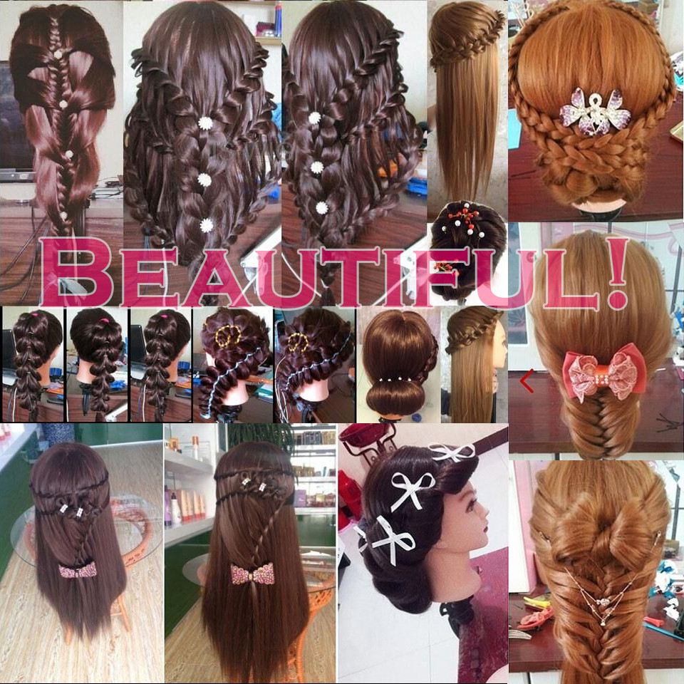 CAMMITEVER Brown Hair Hairdressing Training Head Mannequin Head Hair Cut Salon Practice Model