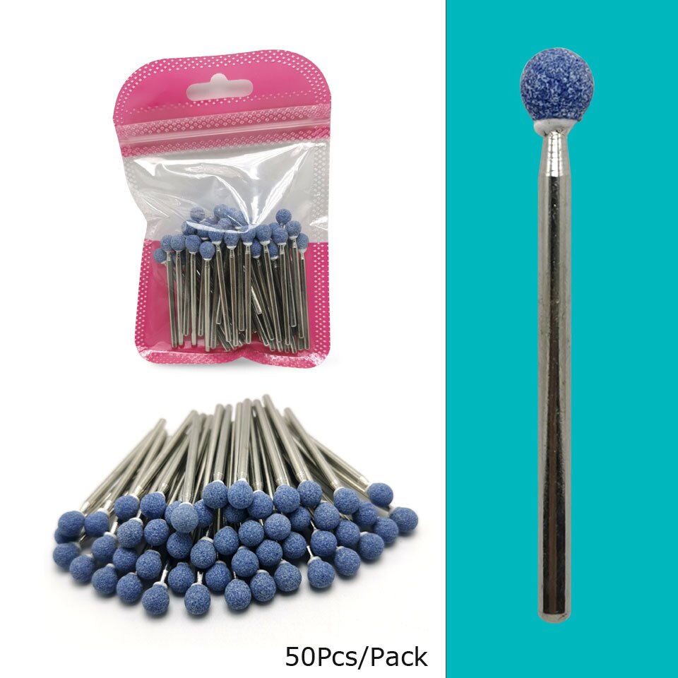 Hytoos 50 stk korund søm bor 3/32 &quot; roterende keramiske sten burr manicure cutters bore tilbehør neglebånd negle møller værktøj: Blåbold (50d)