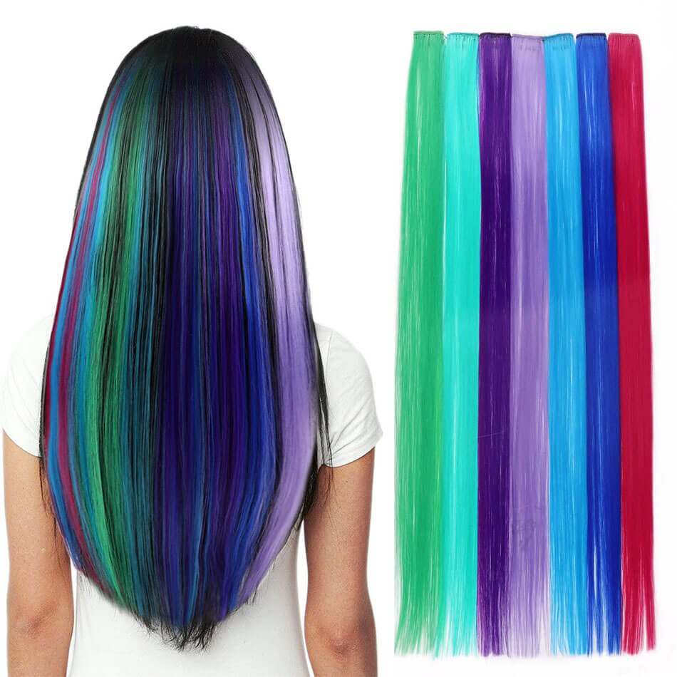 Lange Rechte Haar 5 Stuks/set Gekleurde Highlight Synthetische Hair Extensions Clip-In Een Stuk Pure Kleur 24 Inch