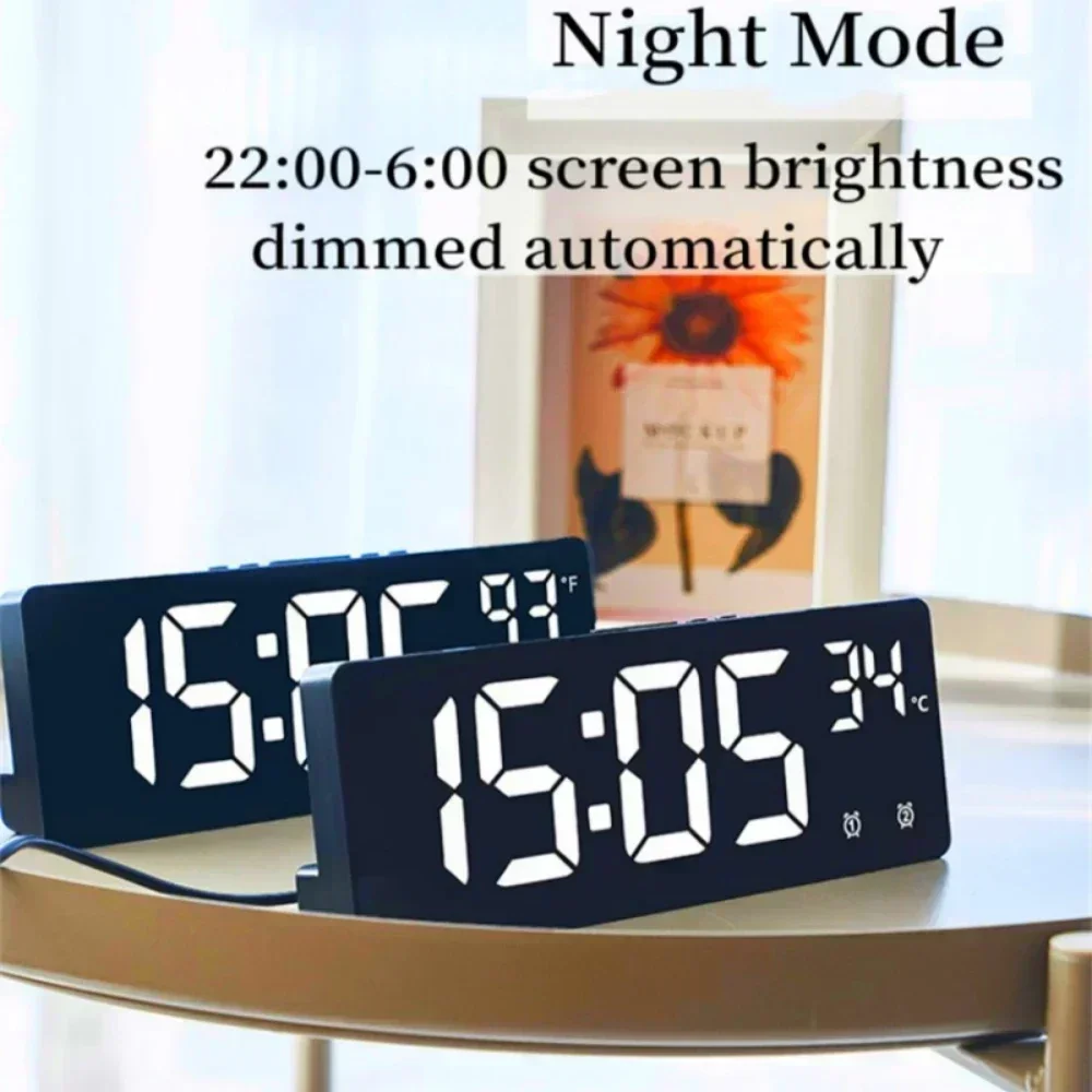 Reloj despertador LED inteligente activado por voz con alarmas duales, modo nocturno y pantalla de temperatura para dormitorio o escritorio