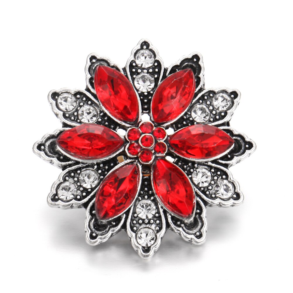 6 stks/partij Snap Sieraden DIY Crystal Rhinestone 18mm Bloem Snap Knoppen Fit 18mm Snap Armbanden Bangles Vrouwen knop Sieraden: 12