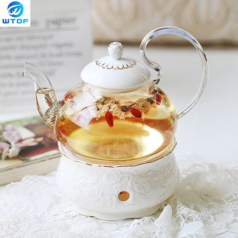 Théière en céramique avec crépine Vintage porcelaine britannique théière et ensemble de tasses bougie chauffage verre tasses à café décoration de la maison
