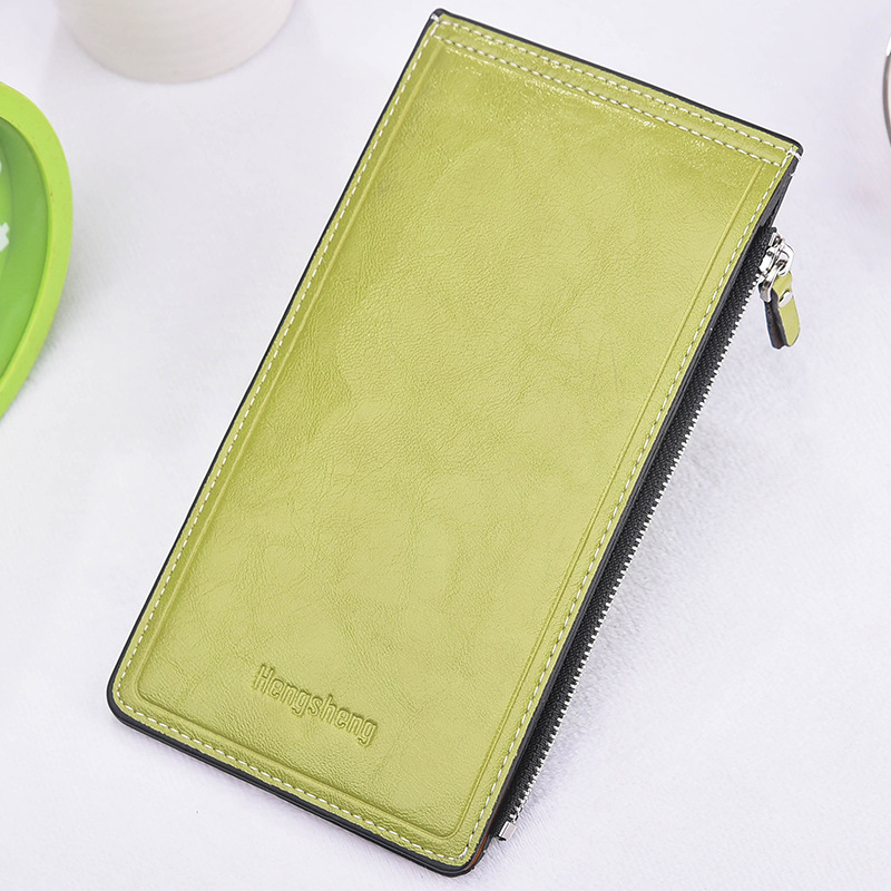 Baellerry Womens Leather Wallet Zipper Ladies Credit Card Holder Purse Female Long Clutch Coin Card Pockets Wallets Cuzdan W109: hs grass green