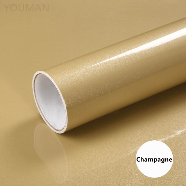 DIY Contact Paper Waterproof Self Adhesive Wallpaper Wardrobe Kitchen Cabinet Furniture Renovation Wall Stickers 60cm Width Film: Champagne