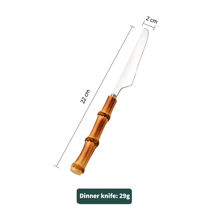 Juego de cubiertos con mango de bambú Natural, vajilla de acero inoxidable, vajilla de cocina, incluye tenedores, cucharas, cuchillos: Rojo