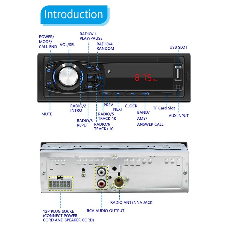 1Din 12V Auto Radio Bluetooth Auto MP3 Speler Usb Aux Fm Auto O Stereo Radio Auto Speler Auto Stereo O