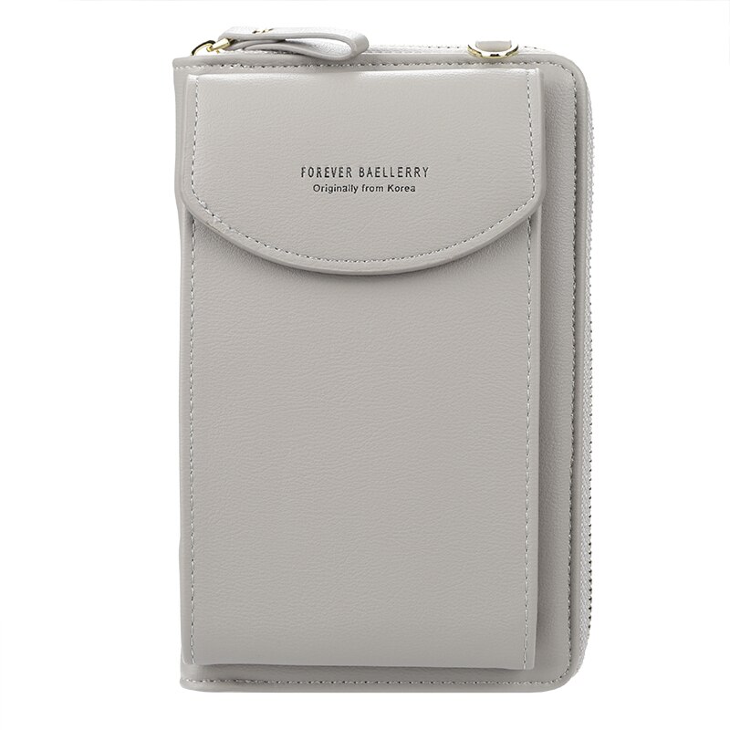 Carteira feminina para sempre baellery, carteira vertical para smartphone com zíper, bolsa de mão: Grey