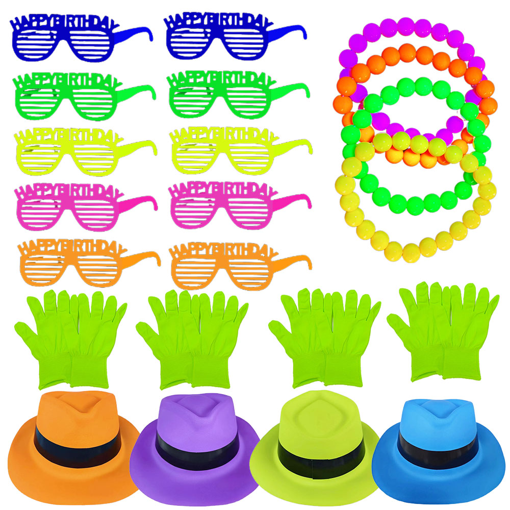 Lunettes à Obturateur en Plastique Fluorescent, Accessoires de ixd'Anniversaire, Chapeau et Gants Fluorescents, Lumière UV