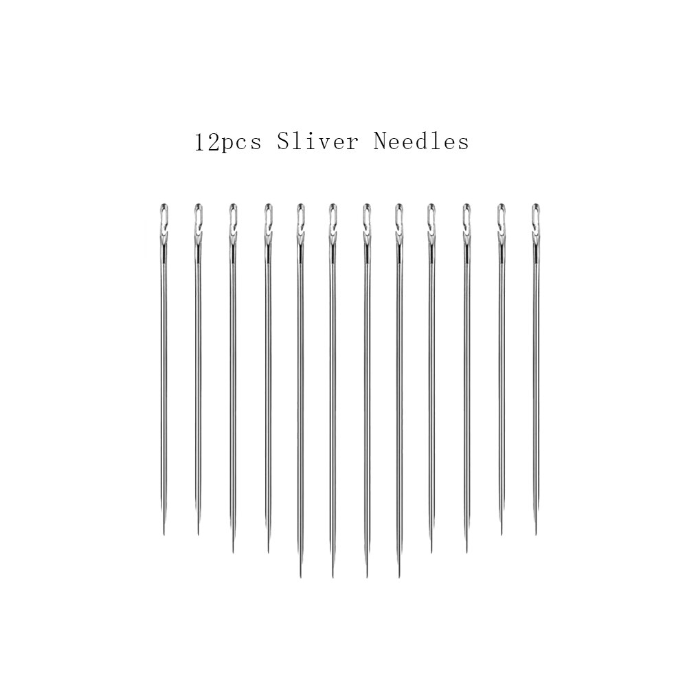24pcs Self Threading Needles Household Sewing Needle Hand Needles Stitching Pins & Vintage Needle Case DIY Sewing Tools: 12pcs silver