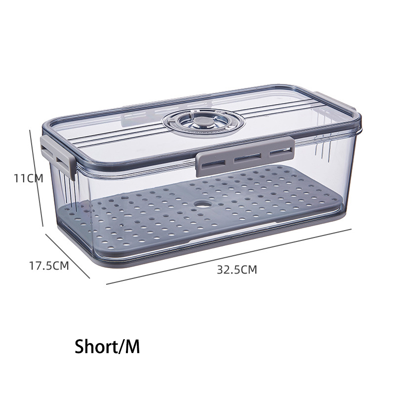 Timekeeping Refrigerator Food Storage Box with Lid Thickened PET Plastic Storage Containers Fruit Egg Vegetable Meat Fresh Box: Short Style-Gray-M