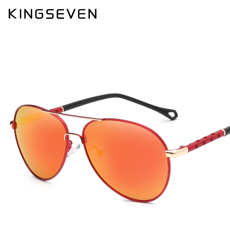 KINGSEVEN Brand Pilot Sunglasses Men and Women Polarized Mirror Hollow Frame UV Glass Goggles For Driving Fishing N7866: Red