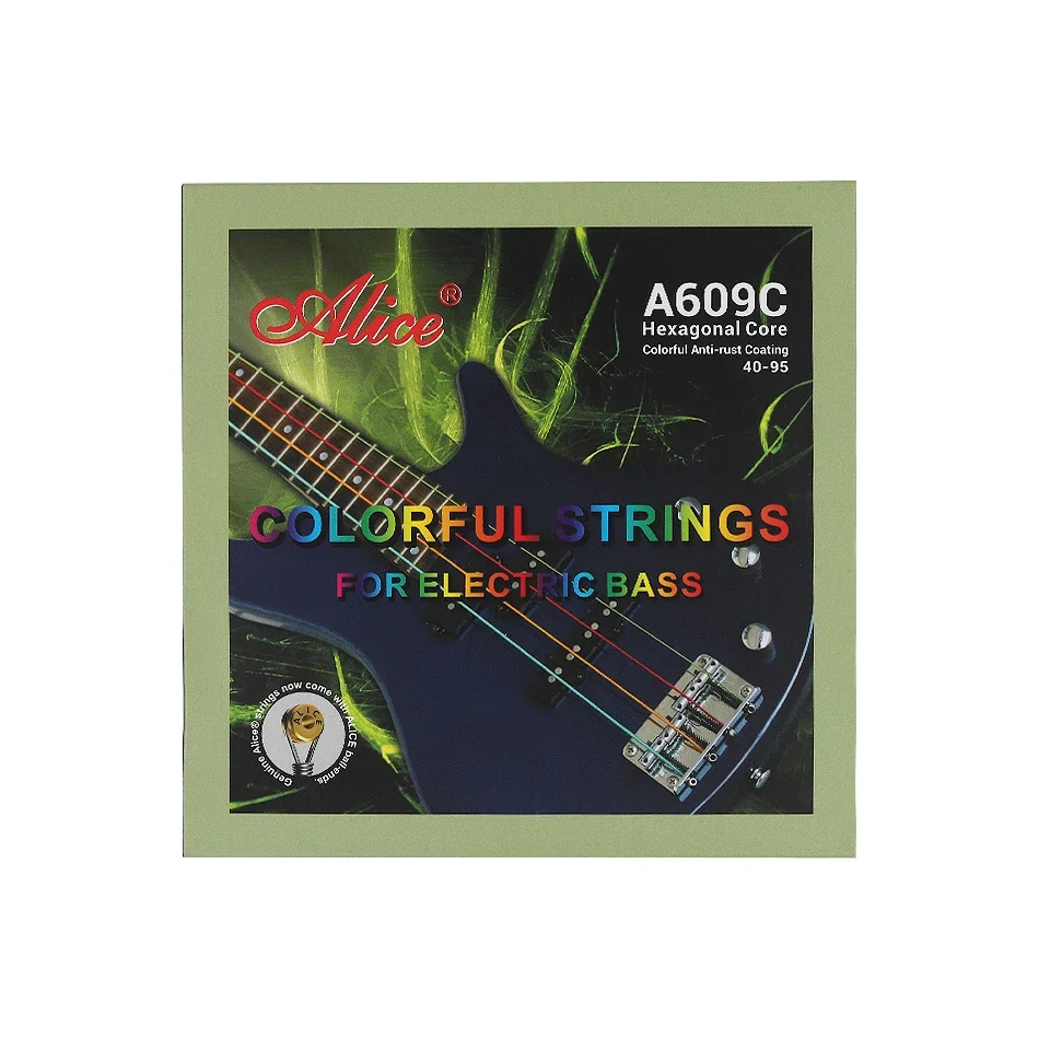 Alice A609C Bunte beschichtete E-Bass-Saiten aus Kupferlegierung, sechseckiger Kern aus Kohlenstoffstahl, 4-Saiter, leicht, 40–95
