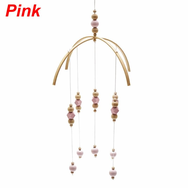 Nordic Baby Rattle Toys Wooden Beads Crib Wind Chimes Newborn Bed Hanging Toy: Pink