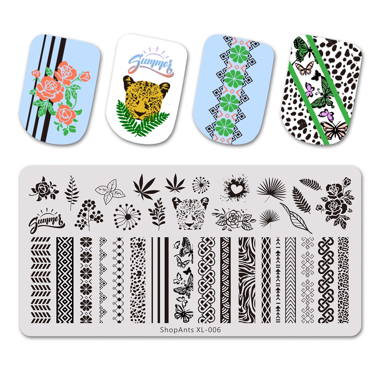 SHOPANTS 6*12cm Rectangle Nail Stamping Plates Leaf Flowers Butterfly Nail Art Stamp Templates Stencils Polish Manicure: 06