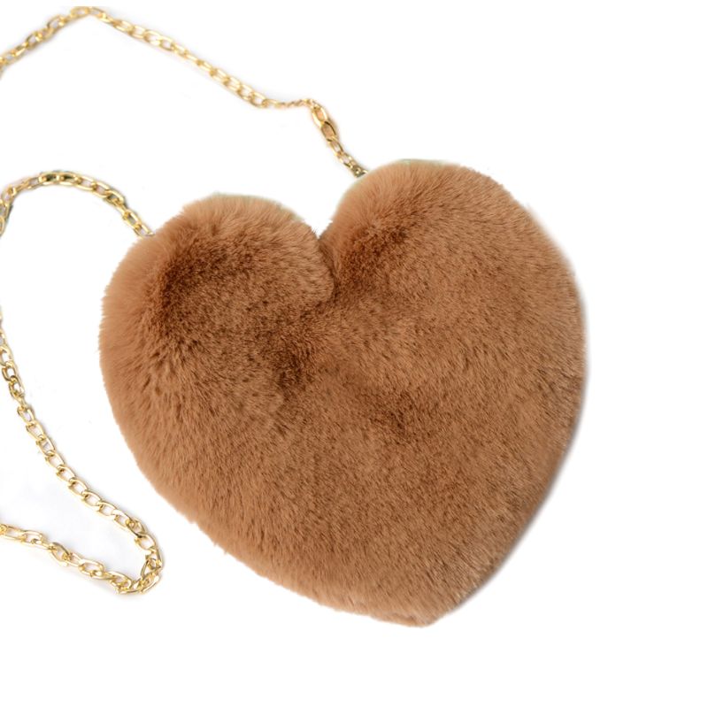 Mini borse a tracolla pelose a forma di cuore borse a tracolla in peluche pelose per donna M5TE: 3