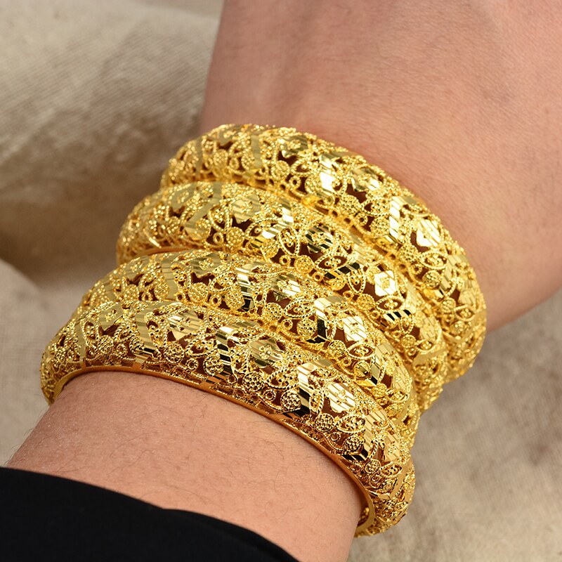 Annayoyo 24K Dubai couleur or Bracelets pour femmes Bracelets éthiopiens moyen-orient bijoux de mariage africains: 4PCS