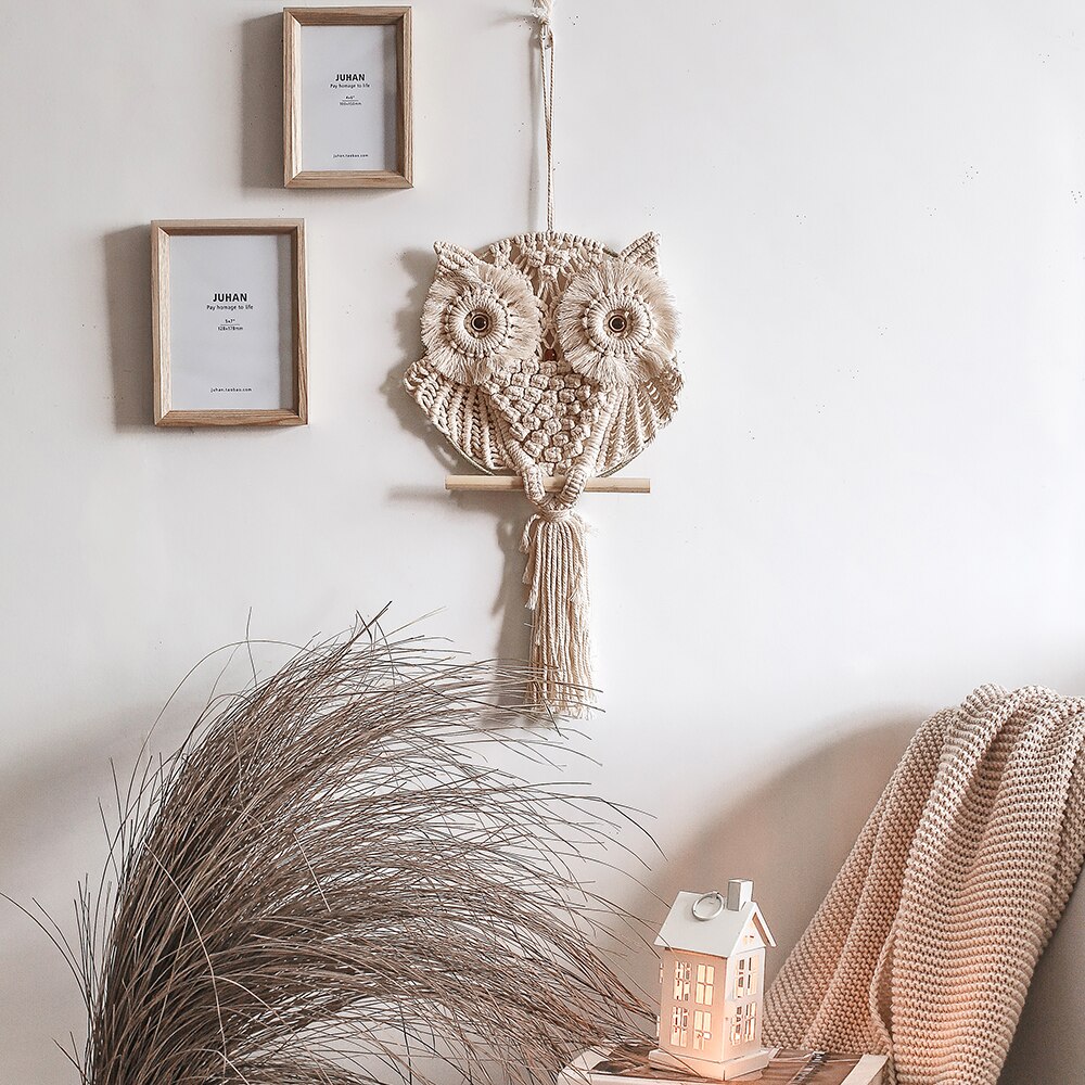 Nordisk levande uggla vägghängande gobeläng utsökt macrame mandala djur gobelänger för bondgård hotell vardagsrum dekoration