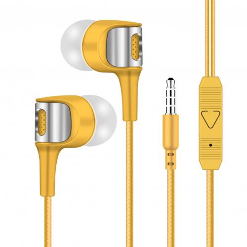 3.5mm Universal Dual Speakers Subwoofer Wired Bass In-ear Earphones Earbuds for ios Android: Golden