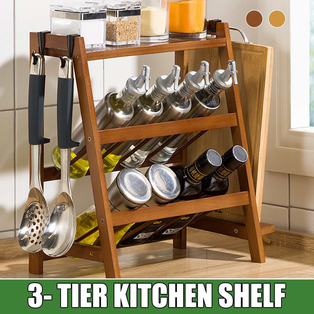 Hoge capaciteit multifunctionele 3 lagen bamboe opbergrek keukenplank flessenrek decoratie organizer plank thuis desktop rekken
