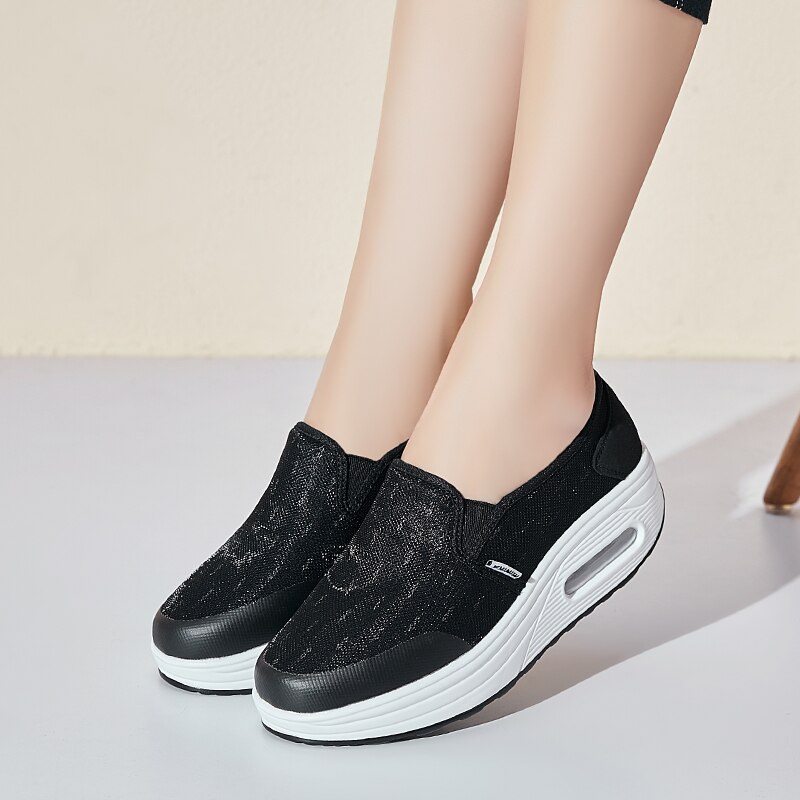 White Platform Sneakers Casual Shoes Women Tenis Feminino Ladies Wedges Shoes Footwear Basket chaussure Femme trainers: BLACK / 38