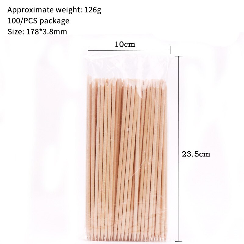 Manicure tools orange stick wooden sign dead skin push 11.4cm double head 100pcs/50pcs bag with dot drill stick: 178mm 100pcs