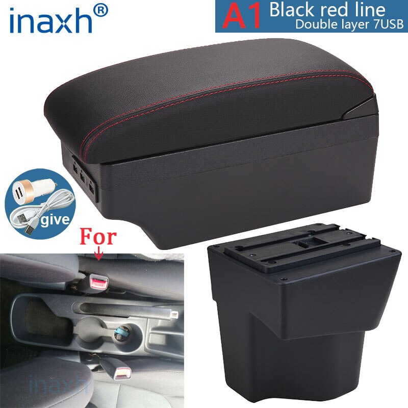 per bracciolo KIA Rio 5 Rio 2014 2013 2012 2015 2016 2017 2018 2019 parti scatola bracciolo auto scatola portaoggetti accessori auto interni: A1 nero rosso 7USB