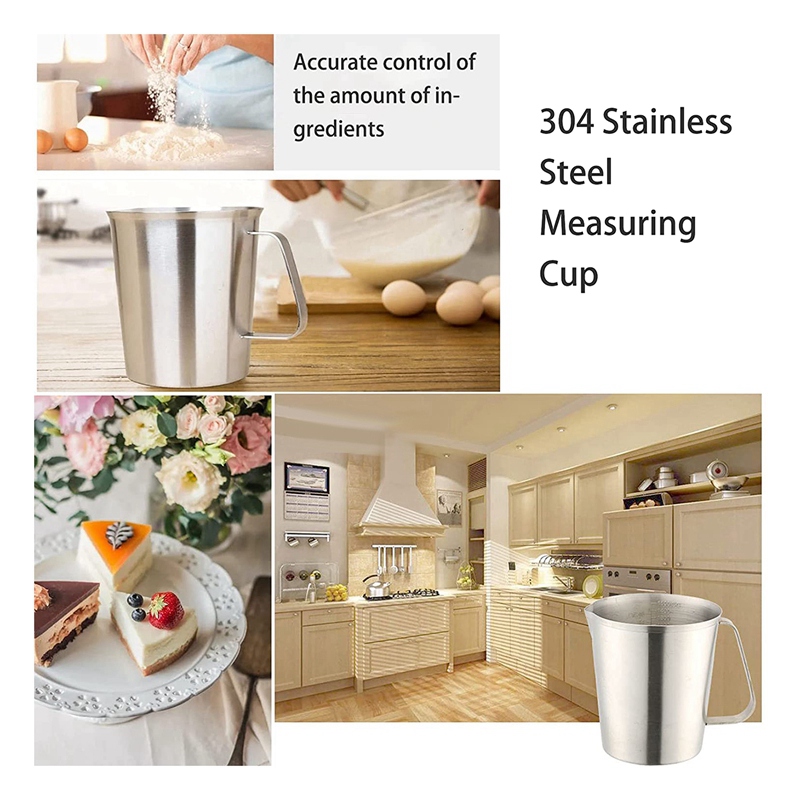 Stainless Steel Measuring Cups 3 Pack Measuring Pitcher with Handle Measuring Cup with Markings for Latte Art Container