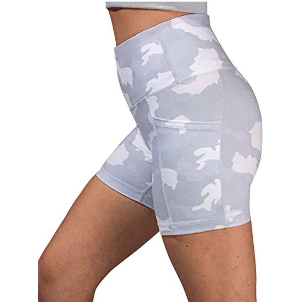 Womens High Waist Running Biker Shorts with Side Pockets Casual for Fitness Sports B2Cshop: light grey / Xxl