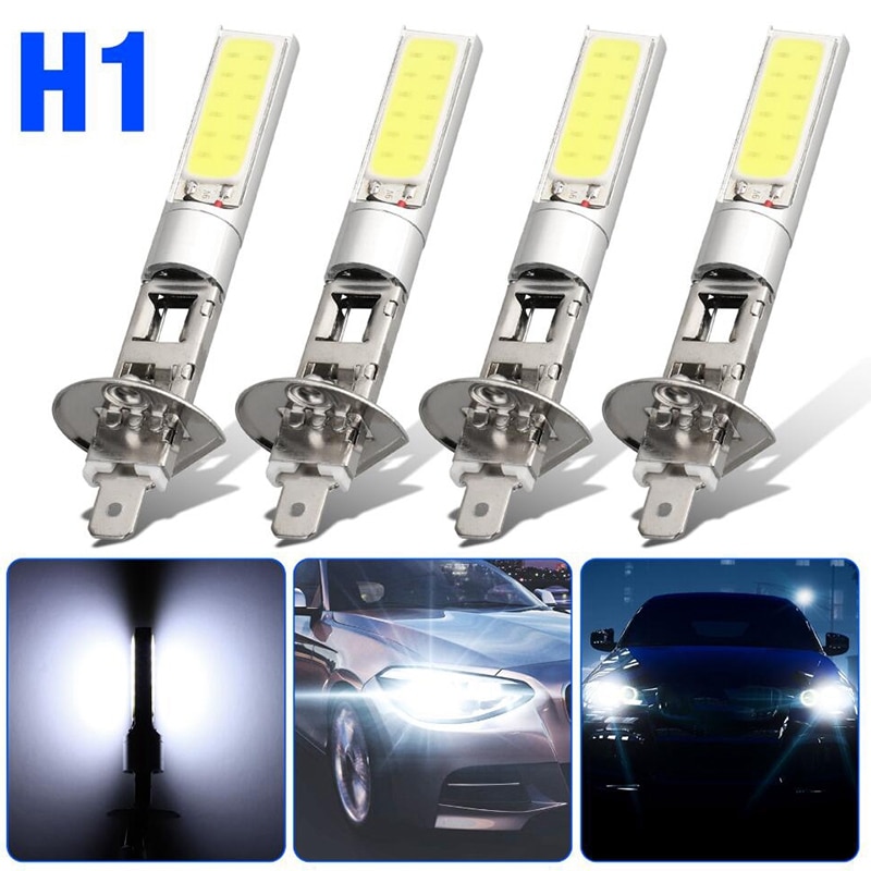 4 stk  h1 led frontlys fjernlys lys cob pærer kjøretøy lampe