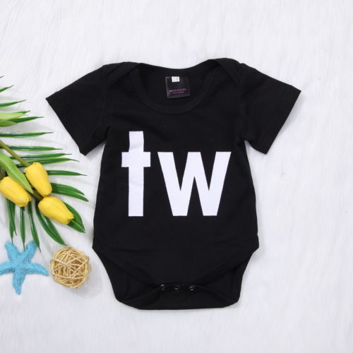 Twins Boy Girl Baby Toddler Infant Cute Letter Bodysuit Romper Jumpsuit Clothes Outfits