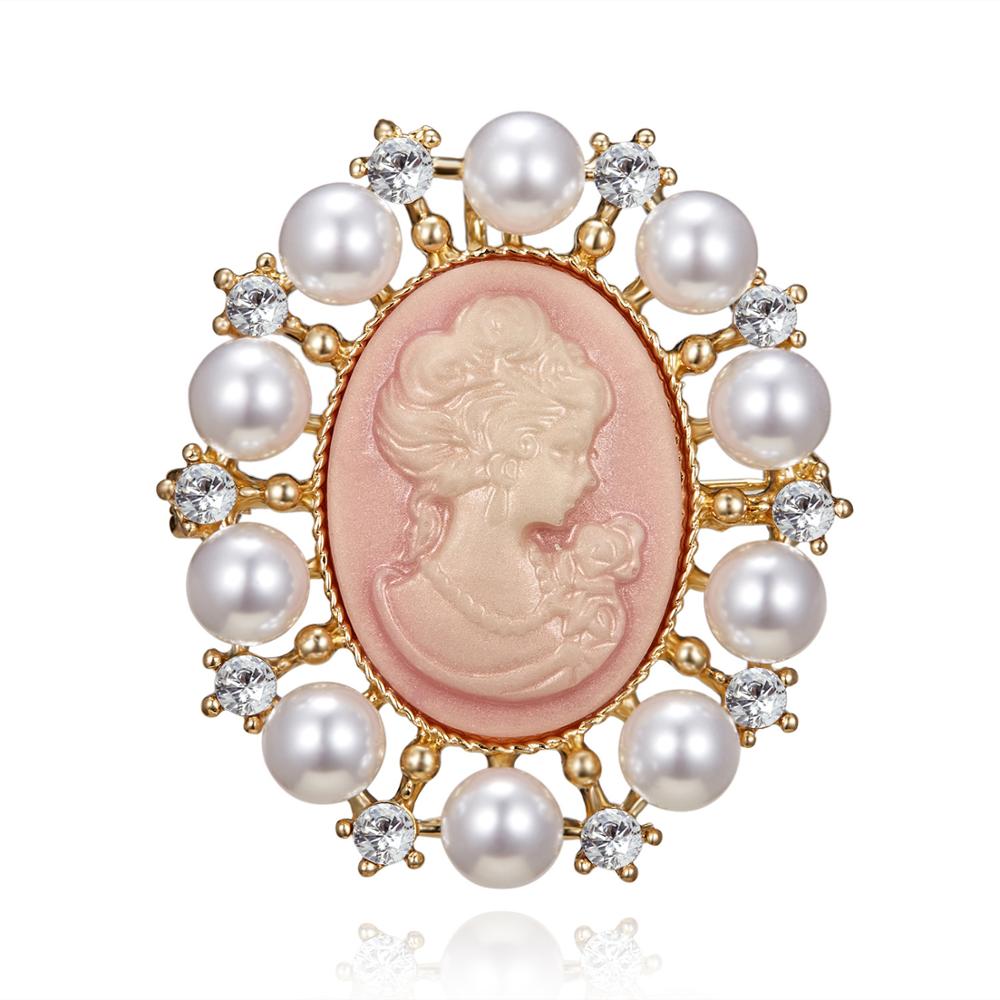 Crystal Rhinestones Cameo Vintage Broches Voor Vrouwen Queen 'S Cameo Beauty Hoofd Broche Pin Kleding Accessoires Meisjes: Licht Geel Goud Kleur