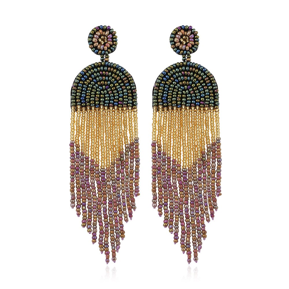 Pendientes bohemios hechos a mano con cuentas de arroz de colores, aretes con borlas, creativa, estilo étnico, pendientes con características para mujer: 2