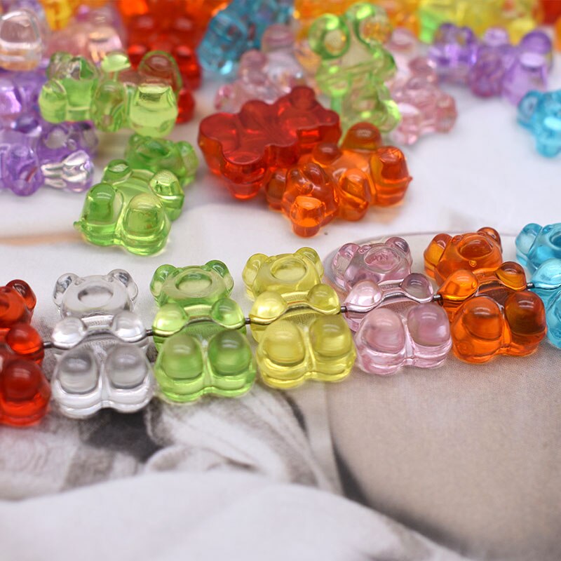 Rainbow Kleurrijke Leuke Gummy Bear Acryl Kralen Voor Sieraden Maken Ketting Armband Oorbellen Beren Kerstcadeau Kruis Gat