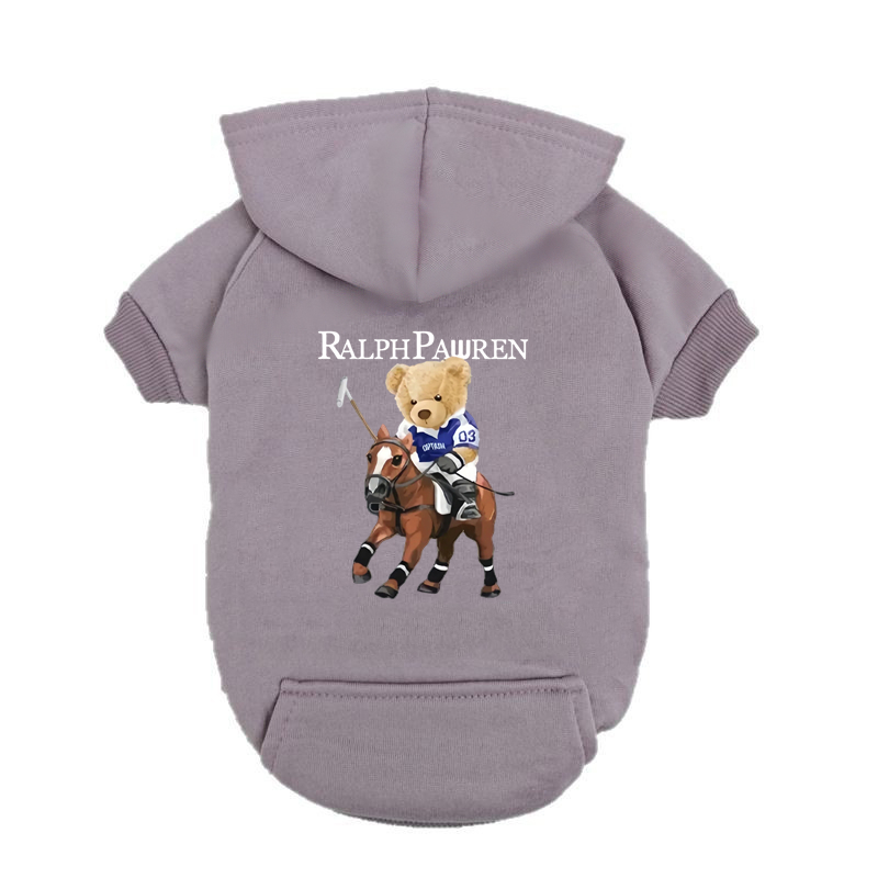 Navy Blue Dog Hoodie with Bear Rider Print - Small Medium Dog Polo Sweatshirt - Inspired Pet Clothes
