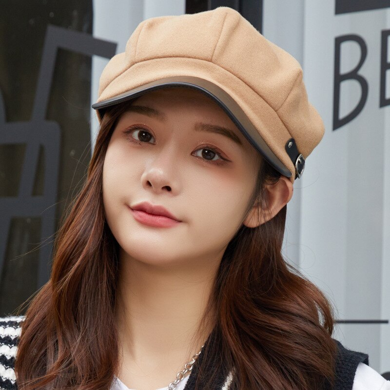 Belt Leather Woolen Adjustable Octagonal Hat Visors Painter Beret Newsboy Cap Woman's Autumn Winter Outdoor Warm Hat U67