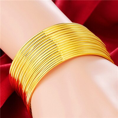 Lote de 10 unidades de pulseras de Color dorado puro para mujer, joyería nupcial, brazaletes redondos, pulsera de mujer, accesorios: guang