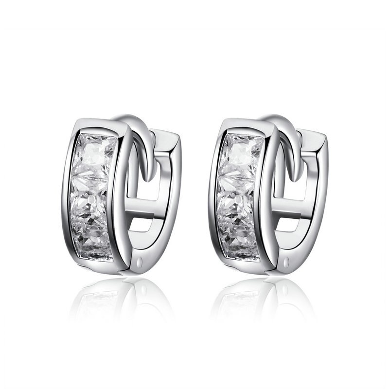 Bamoer Echt 925 Sterling Zilver Dazzling Kubieke Zirkoon Geometrische Kleine Stud Oorbellen Voor Vrouwen Sterling Zilveren Sieraden SCE515: Default Title