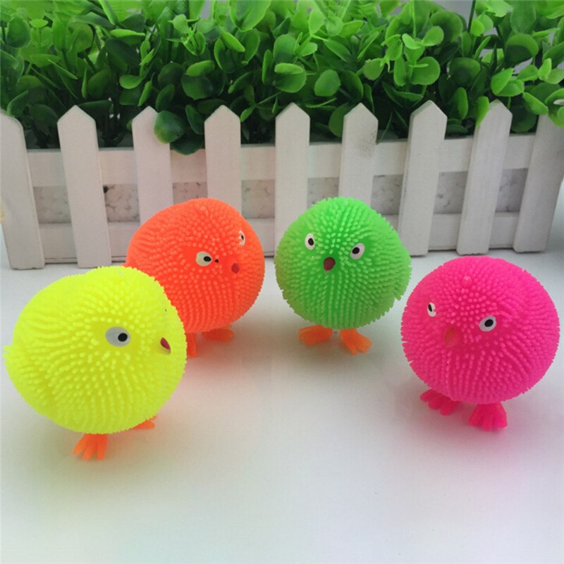 1Pcs LED Flash Pomace Ball Standing Baby Pomace Ball Hedgehog Ball Colorful Glowing Children Toy Chick Color Random