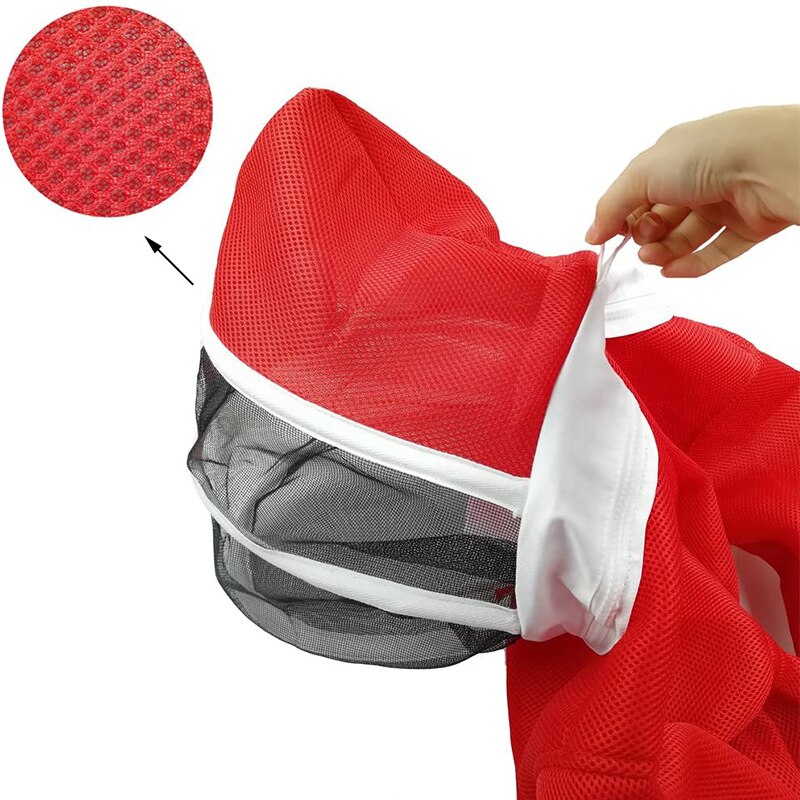 Children's Full-Body Ventilated Bee Suit-Cotton Red White Beekeeper Overalls with Automatic Veil Cover (120cm Height)