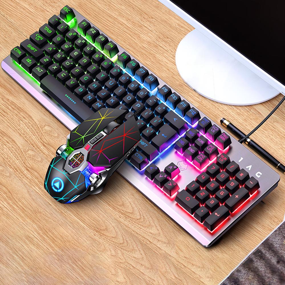 104Keys RGB Aluminum Alloy Gaming Keyboard and RGB Gaming Mouse Set with Mobile Phone Stand Function Key Ten Million Key Life