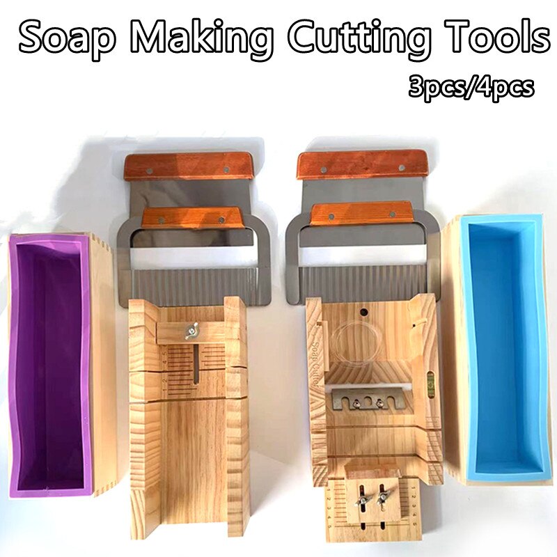 Herramientas de corte para fabricación de jabón, caja cortadora de madera + molde de silicona + cuchilla recta, Kits de cortadores de jabón DIY, suministros de jabón Manual